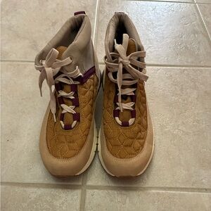 Time and Tru Quilted Tan and Plum High-Top Sneakers